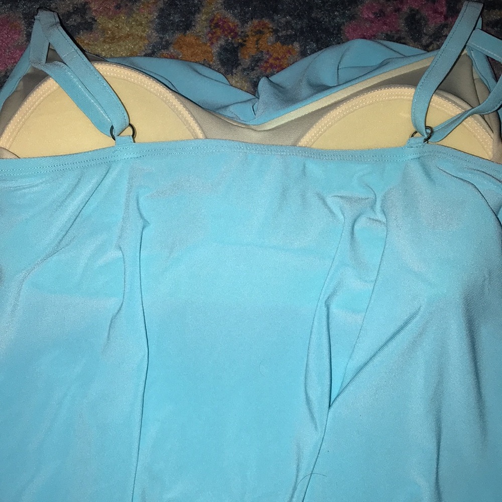 Plus Size Tiered Tankini-Aqua Green Blue/Green - Picture 11 of 12